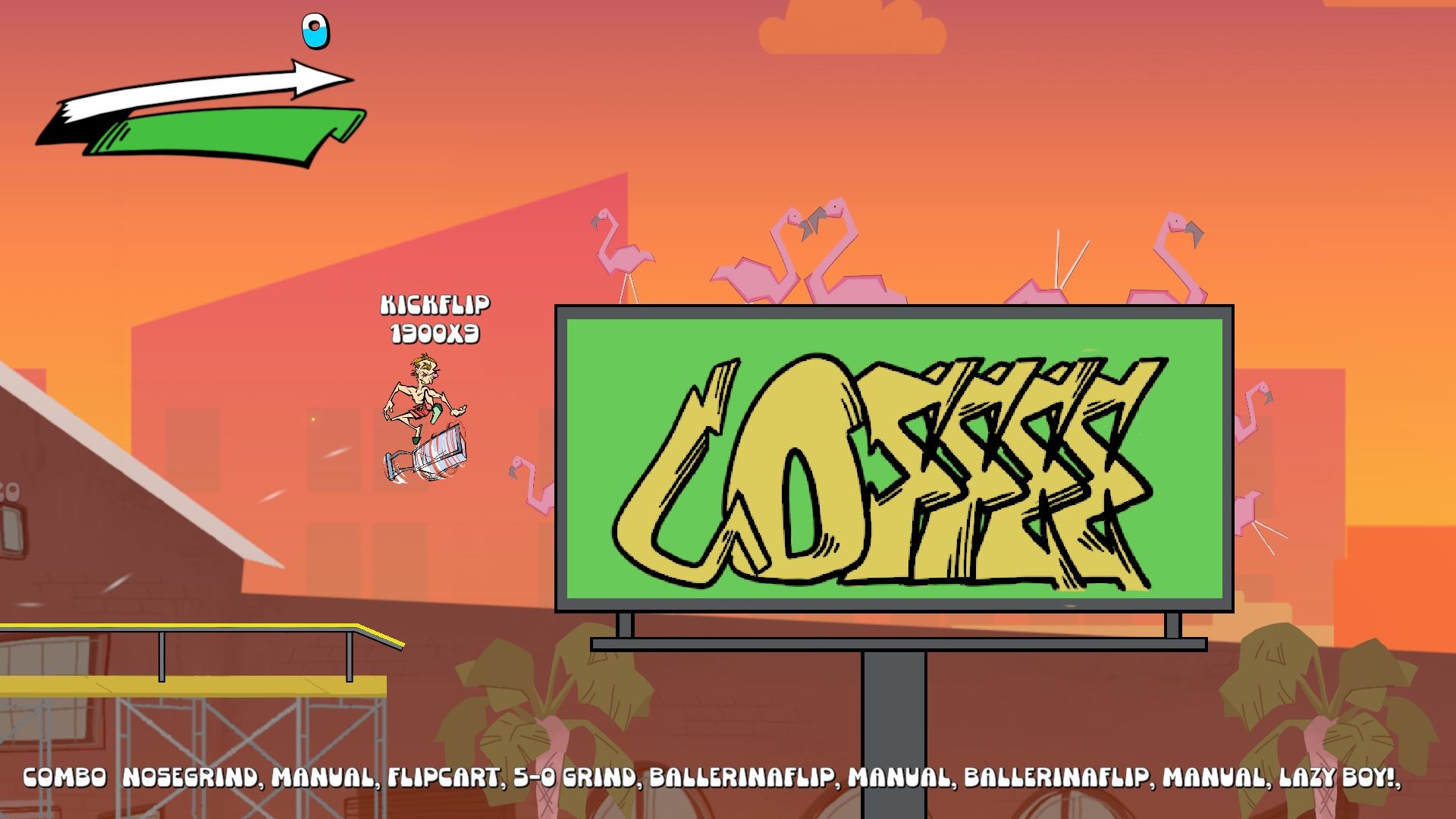 Combo counter reading Kickflip 1900x9 above the player